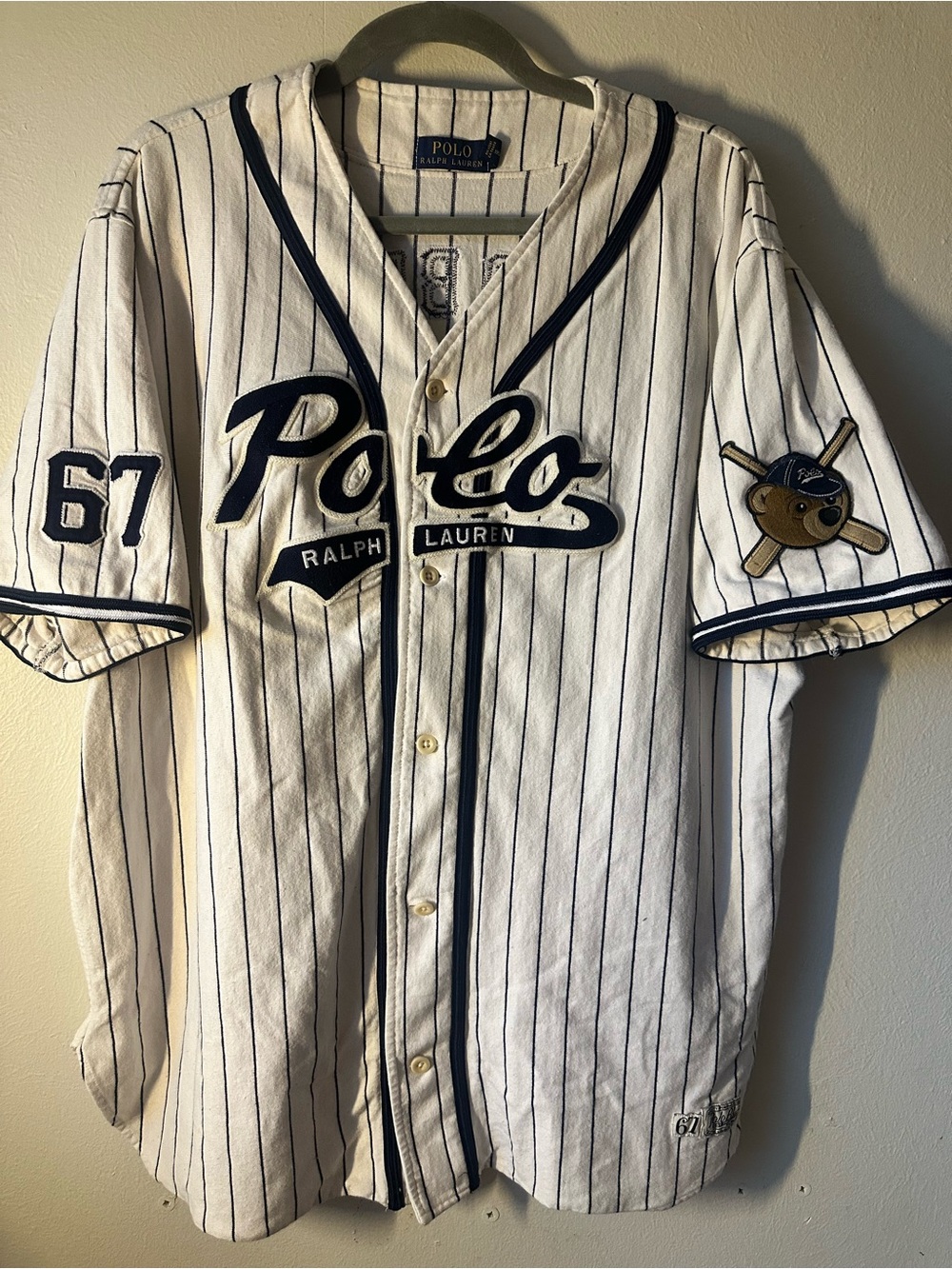 Polo Ralph Lauren Men’s White & Navy Pinstripe Baseball Jersey